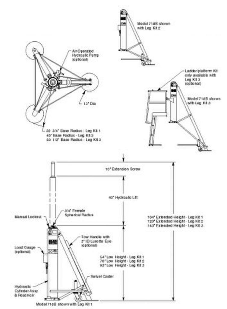 Malabar 71800B-2 – 20-Ton Aircraft Hydraulic Tripod Jack, 54