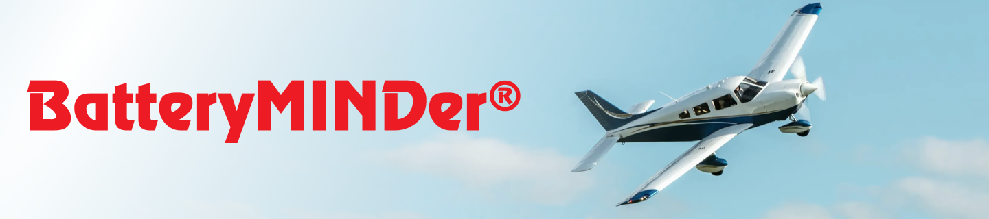 An image with the BatteryMinder logo and an aircraft in flight