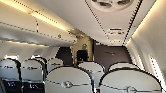 Front interior section of a BA Cityflyer Embraer 190 aircraft