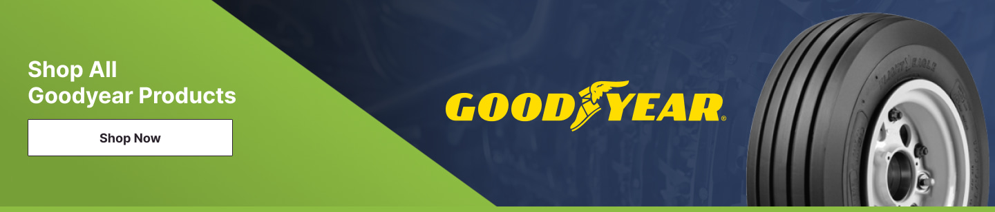 The Goodyear logo over an image of an aircraft tire.