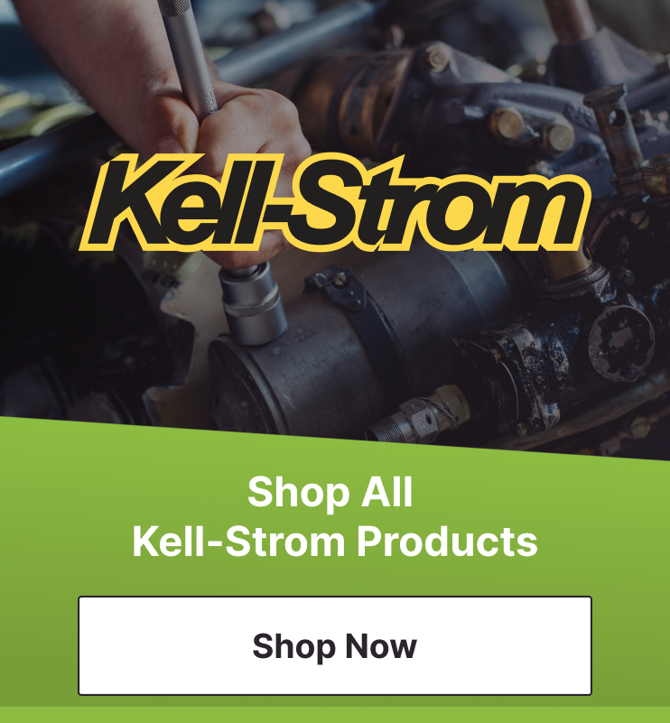 Shop all Kell-Strom products â aviation maintenance tools and aerospace solutions. Image shows a mechanicâs hand using a tool on an aircraft engine with the Kell-Strom logo overlaid.