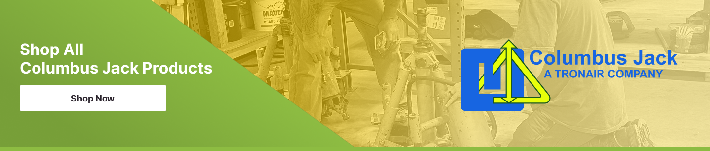 Green banner: âShop All Columbus Jack Productsâ with a âShop Nowâ button and Columbus Jack logo over a yellow-tinted workshop scene.