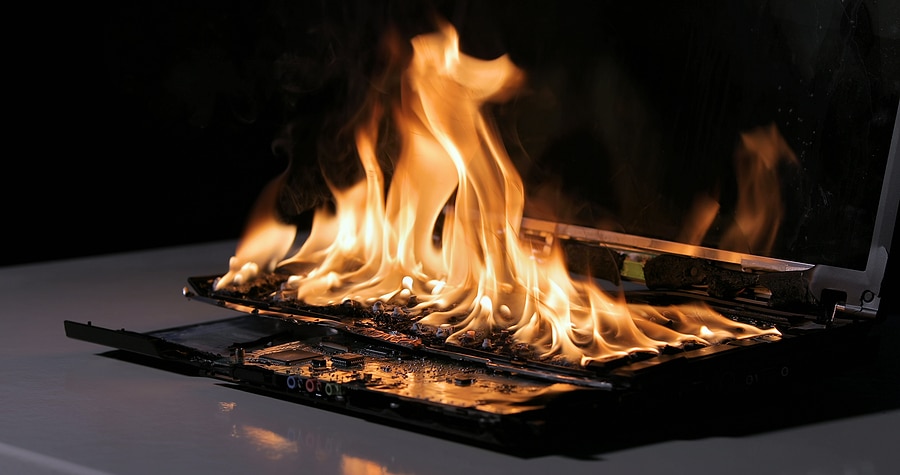 Laptop Burning Due to Lithium-Ion Battery Thermal Runaway