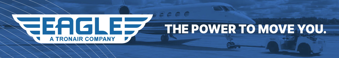 An image of the Eagle A Tronair Company logo overlaying a dark blue background with the slogan "The Power to Move You." to the right.