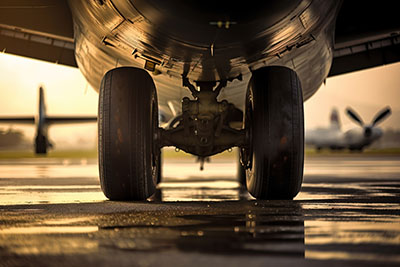 Underside of plane with landing gear