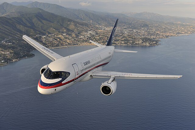 Alenia Aermacchi Sukhoi Superjet 100 (RA-97004) flying off the coast of Italy near Sanremo